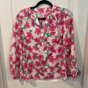 Floral Lilly Pulitzer long  sleeve blouse with gold button detail